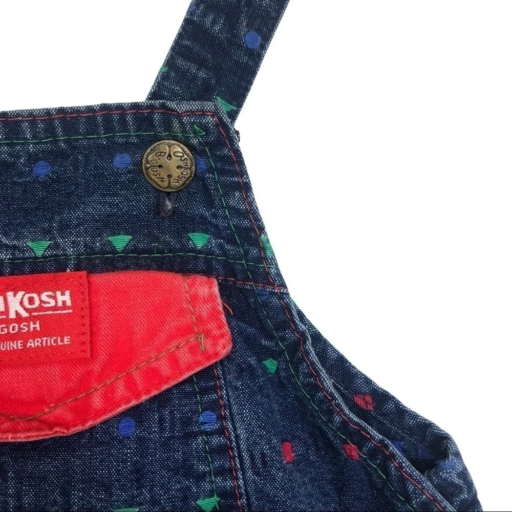 Vintage OshKosh B’gosh Made in USA Infant Overalls Geometric Shapes Sz 6-9mo